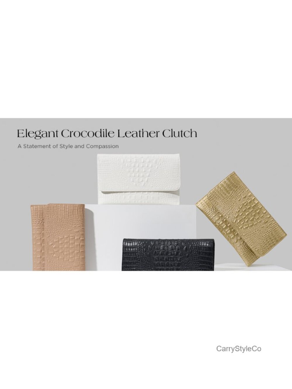 Crocodile Pattern PU Leather Evening Clutch Wristlet Crossbody Bag - Picture 5 of 6